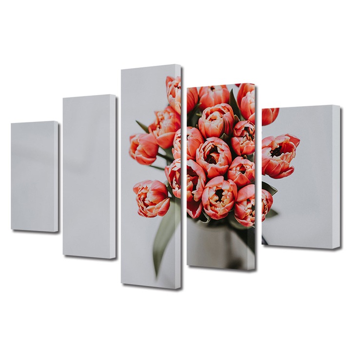 Set Tablouri Multicanvas 5 piese, Art Star, Imagine cu lalele in culori pale, Flori, Panza pe cadru de lemn, Decoratiuni Moderne pentru Casa, 70 x 125 cm