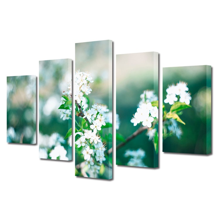 Set Tablouri Multicanvas 5 piese, Art Star, Imagine de primavara, Flori, Panza pe cadru de lemn, Decoratiuni Moderne pentru Casa, 110 x 200 cm