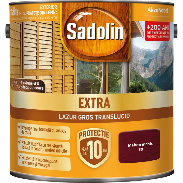 Lazur gros pentru lemn pe baza de solvent Sadolin EXTRA, 2.5 l, mahon închis 30