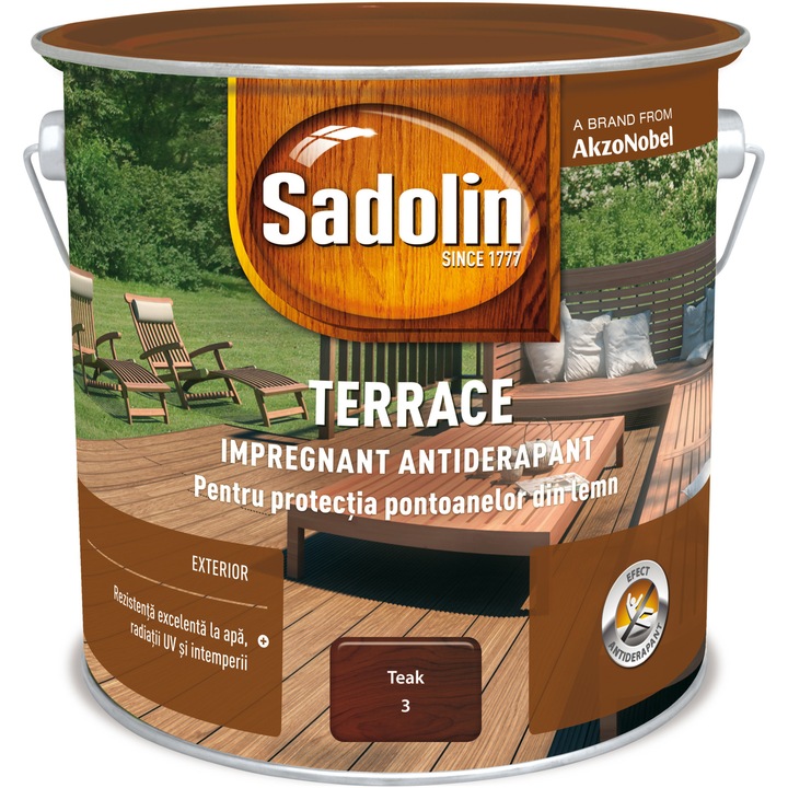 Impregnant antiderapant pentru terase si pontoane din lemn Sadolin TERRACE, 2.5 l, teak