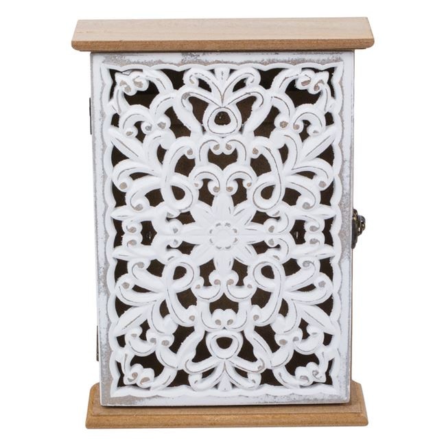 Dulapior din lemn cu model decorativ alb, suport pentru chei, 18,5 x 6 x 26 cm, Nebunici
