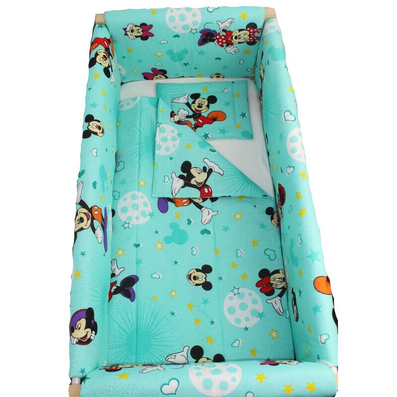 Lenjerie 7 piese, Maxi, Minnie si Mickey, turcoaz cu stelute, 120x60cm