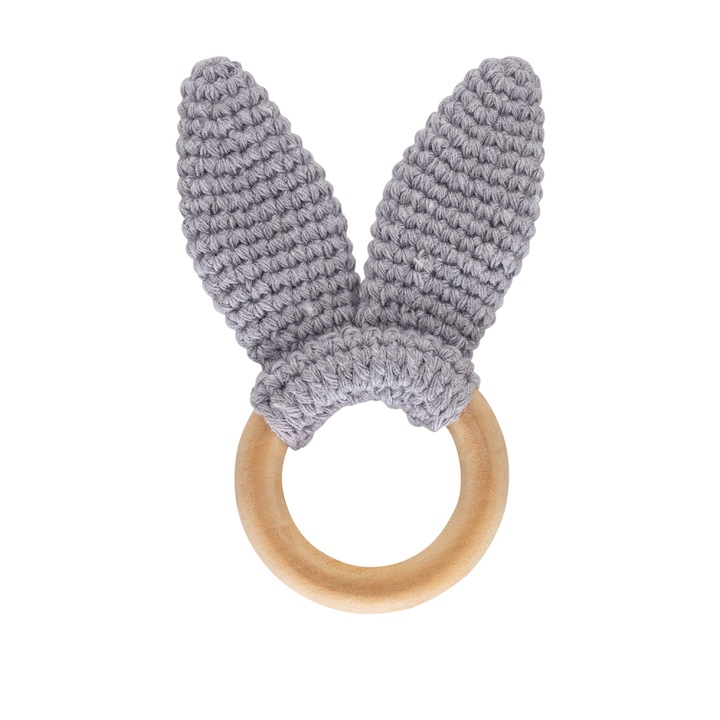 Памучна играчка за зъби с дървена халка BabyJem Amigurumi Grey