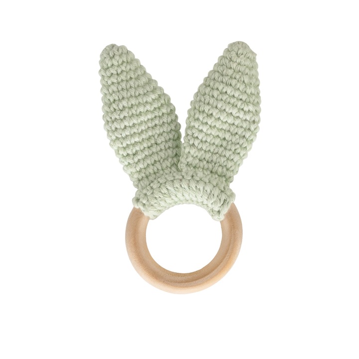 Памучна играчка за зъби с дървена халка BabyJem Amigurumi Green
