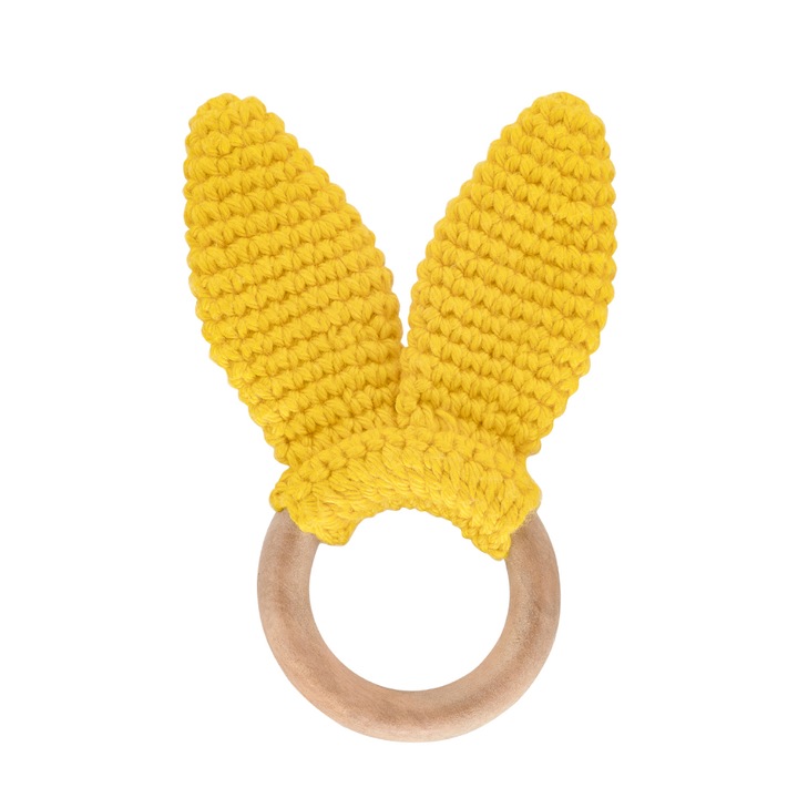 Памучна играчка за зъби с дървена халка BabyJem Amigurumi Yellow