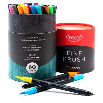 Set 60 markere cu doua capete, Daco, Fine brush, PX560 Set 60 markere cu doua capete, Daco, Fine brush, PX560