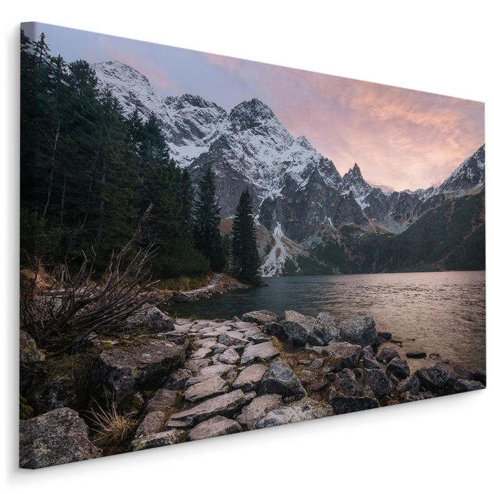 Превъзходна 3D картина с планински пейзаж 90cm x 60cm Дървета, Гледка, Природа, Езеро, Небе, Модерен дизайн, Всекидневна