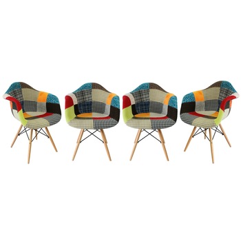 Set 4 scaune cu brate dining / bucatarie Kring New Lima, tapitate, shell, model patchwork, lemn/material textil, Multicolor Set 4 scaune cu brate dining / bucatarie Kring New Lima, tapitate, shell, model patchwork, lemn/material textil, Multicolor