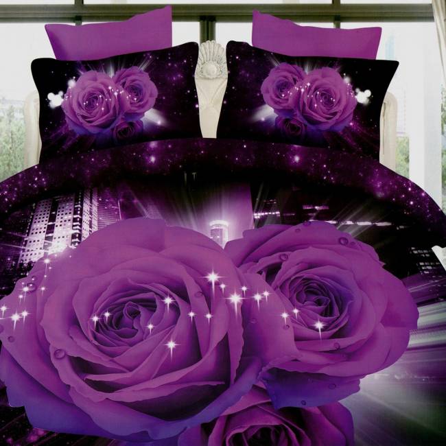 Lenjerie de pat dublu, digital print 3D (Print 2) Flori, 220 x 230 cm, Pucioasa