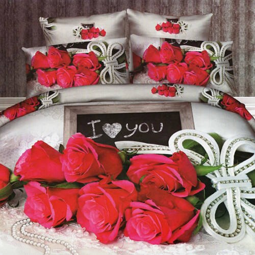 Lenjerie de pat dublu, digital print 3D (Print 37) Flori, 220 x 230 cm, Pucioasa