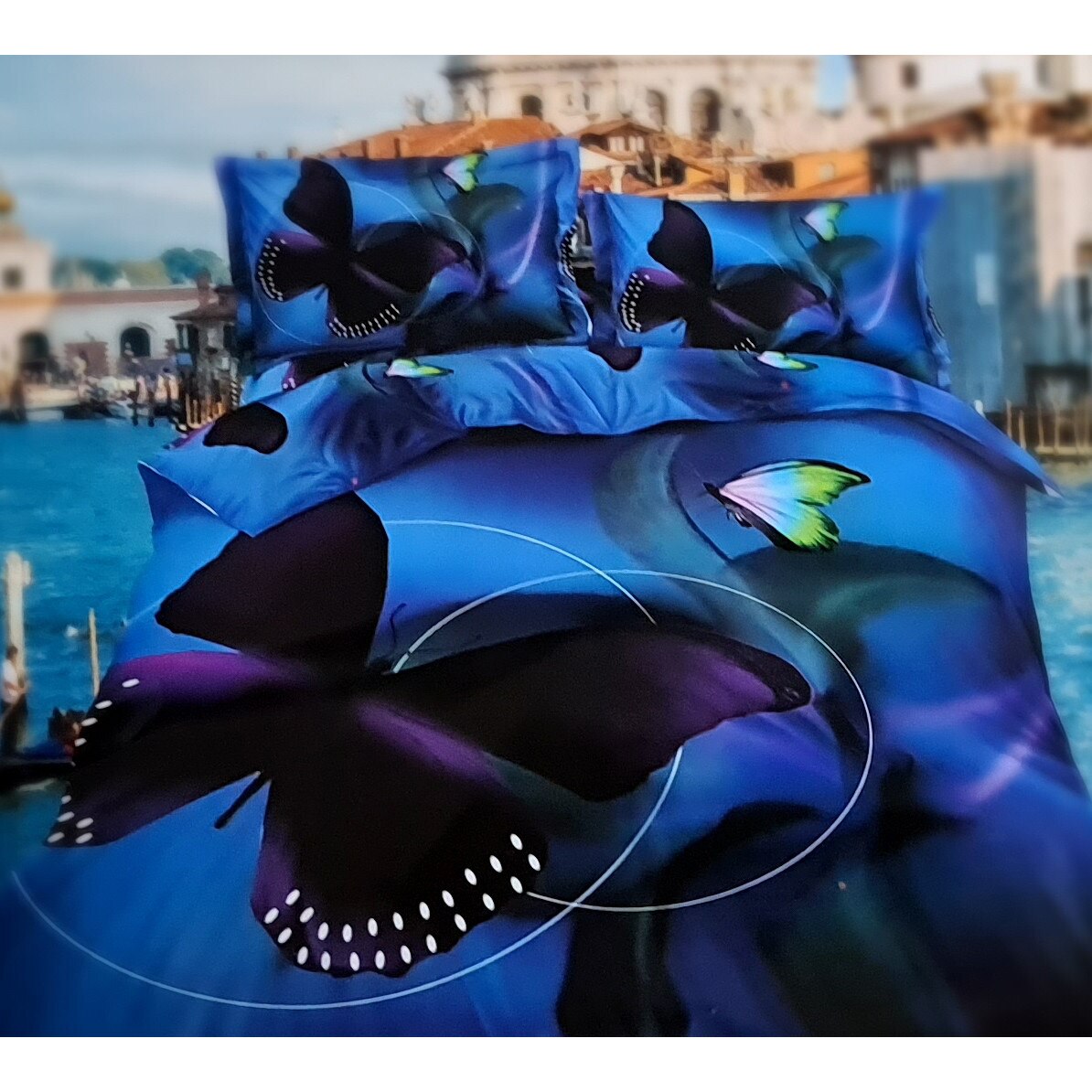 Lenjerie de pat dublu, digital print 3D (Print 50) Fluturi, 220 x 230 cm, Pucioasa