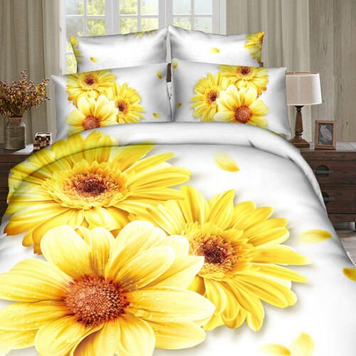 Lenjerie de pat dublu, digital print 3D (Print 21) Floarea soarelui, 220 x 230 cm, Pucioasa