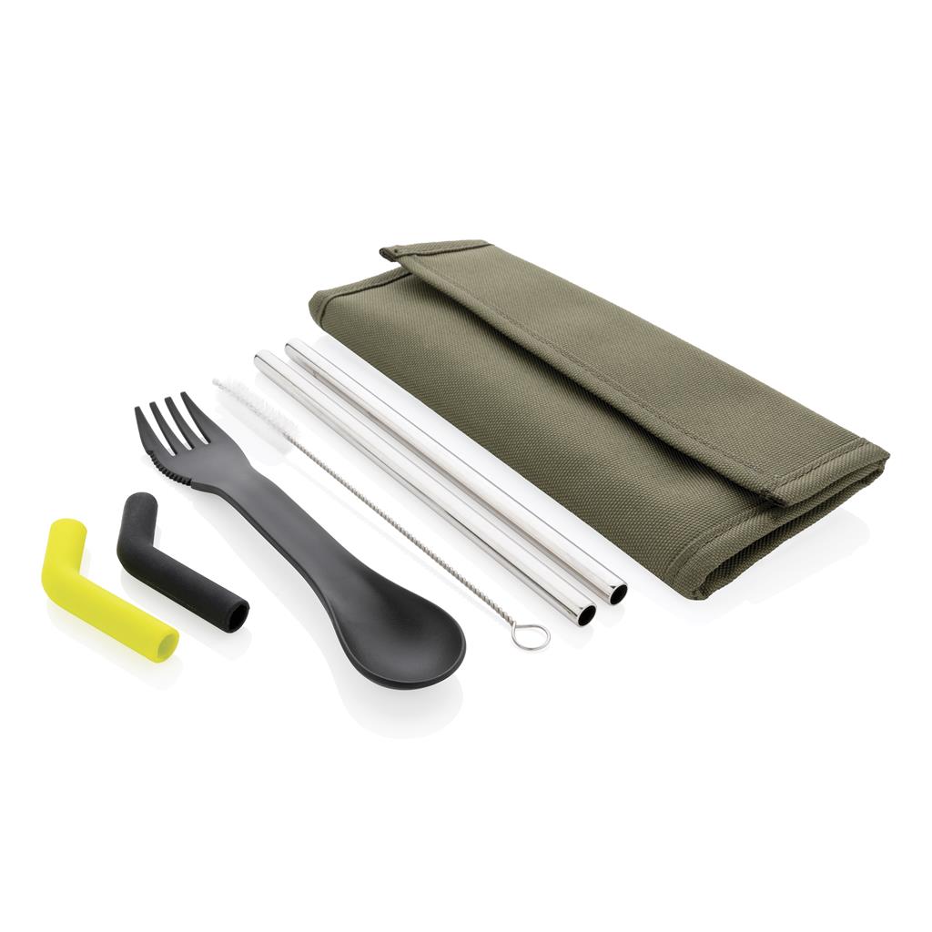 Set paie, Zero Waste, Multicolor, 2 x paie din otel, 1 x perie de curatat, 1 x spork