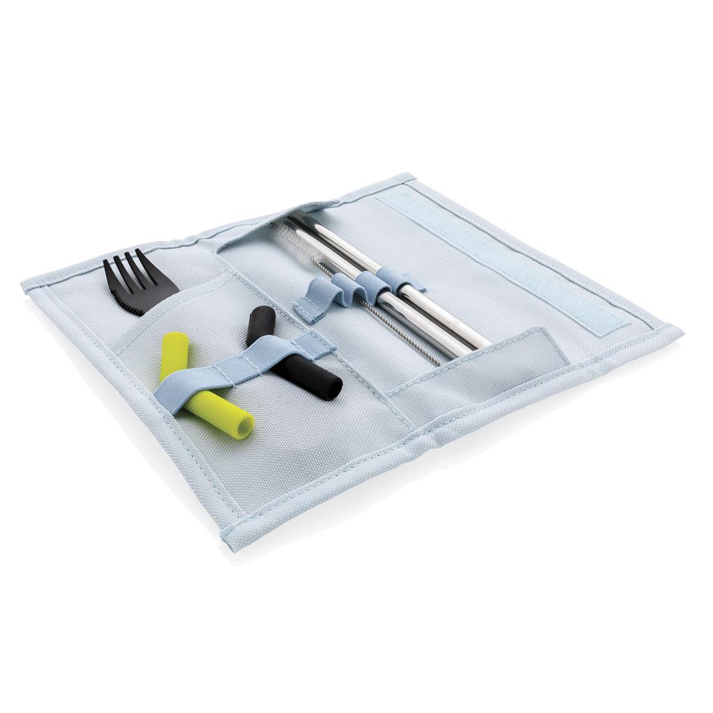 Set paie, Zero Waste, Multicolor, 2 x paie din otel, 1 x spork, 1 x perie de curatat