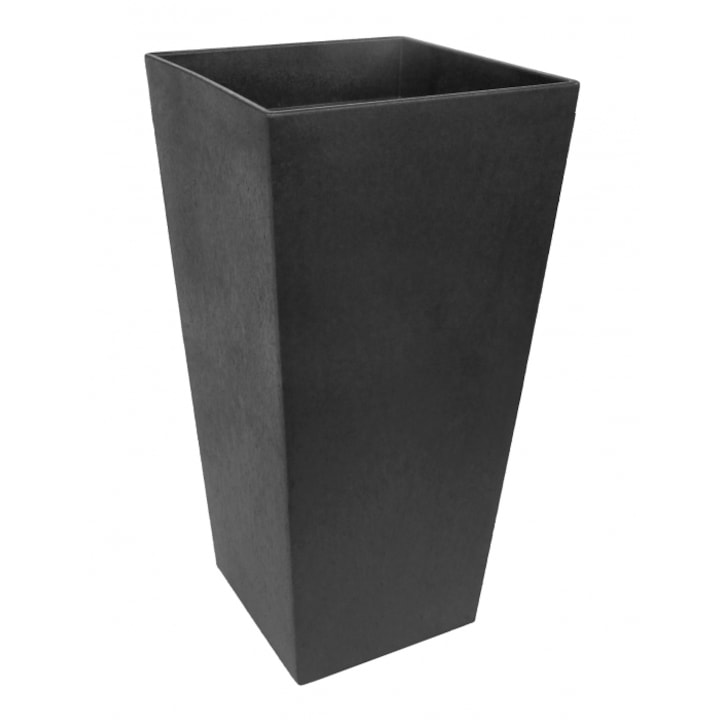 Ghiveci flori Multy Home, eco-frindly, Sonata cu sistem de autoirigare, fabricat din cauciuc reciclat cu efect de ciment, dimensiuni 26,5 x 26,5 x 50cm, ideal pentru interior sau exterior, culoare negru