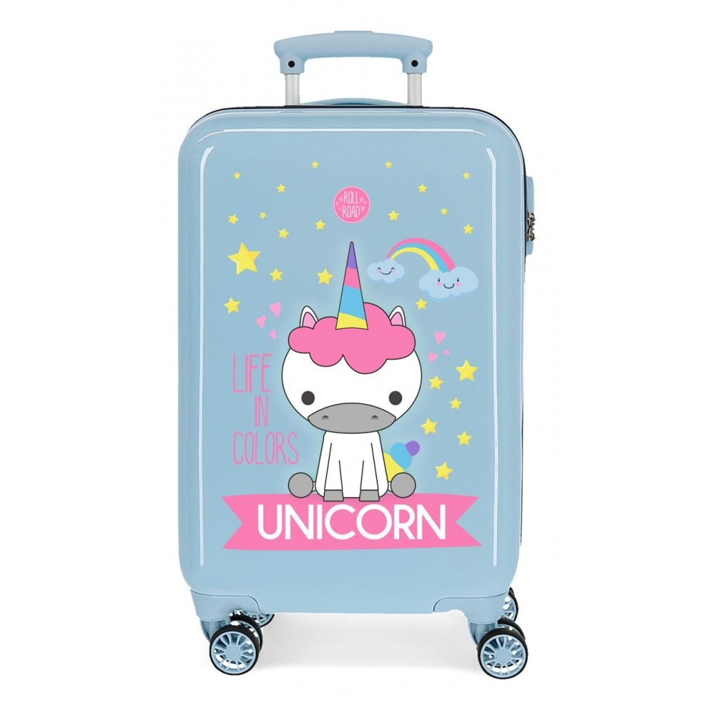 Troler cabina ABS 55 cm Roll Road Little Me Unicorn, albastru deschis