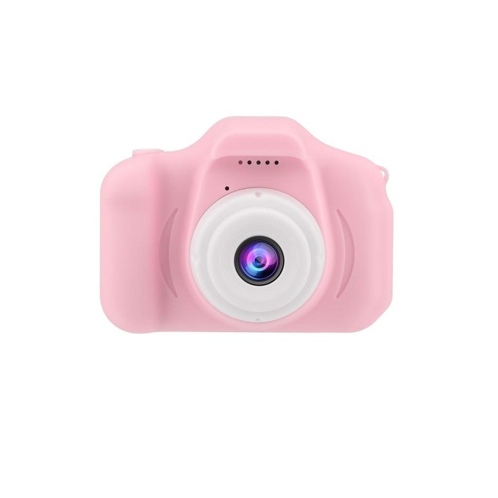 Mini aparat foto pentru copii, Full HD, Digital camera Record LCD, 2.0 inch, AVI , jpg, Micro SD, View 140, rezistent la apa, Reflection Vision® roz