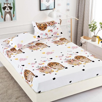 Set husa de pat cu elastic si 2 fete de perna, pentru pat dublu, 180 x 200 cm, Bumbac Finet, Baby owls Set husa de pat cu elastic si 2 fete de perna, pentru pat dublu, 180 x 200 cm, Bumbac Finet, Baby owls