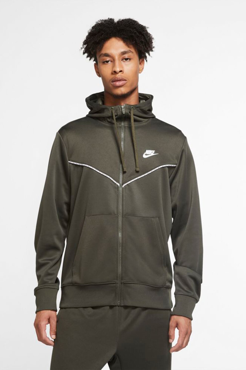 Nike, Hanorac cu fermoar si buzunare oblice, Gri inchis