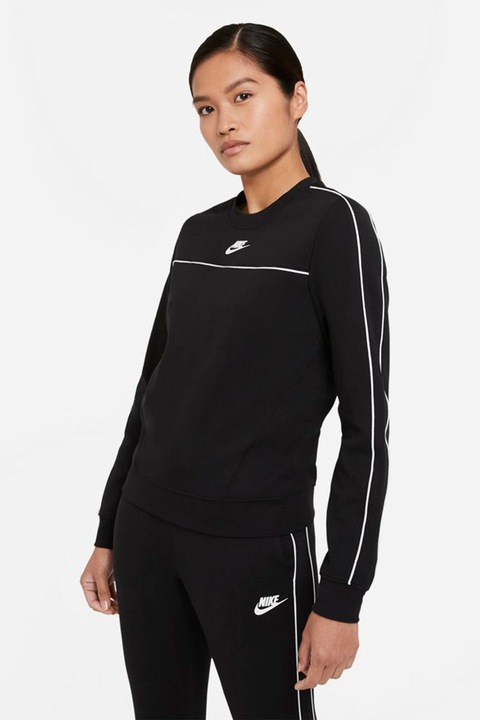 Nike, Bluza sport cu decolteu la baza gatului si garnituri contrastante, Negru