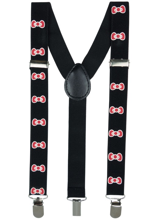 Bretele reglabile pentru copii, cu inchizatori metalice si model fundite, 25 mm, Negru/Rosu - BR81