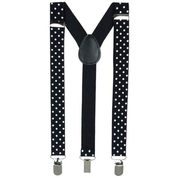 Bretele copii, Buticcochet, Negru cu buline albe, inchizatori metalice, 25 mm, BR76 Bretele copii, Buticcochet, Negru cu buline albe, inchizatori metalice, 25 mm, BR76