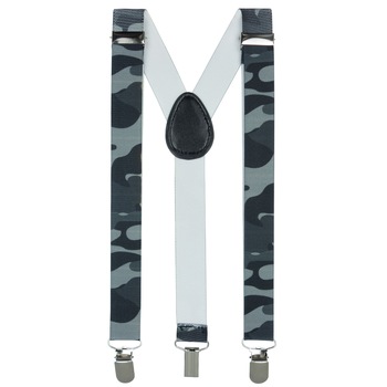 Bretele copii, Buticcochet, Gri cu imprimeu Army, inchizatori metalice, 25 mm, BR86 Bretele copii, Buticcochet, Gri cu imprimeu Army, inchizatori metalice, 25 mm, BR86