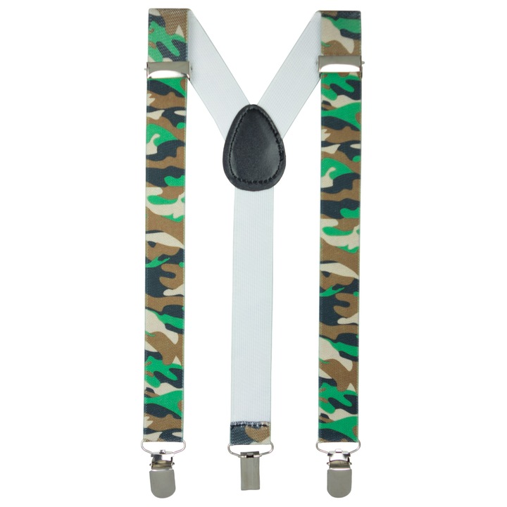 Bretele reglabile pentru copii, cu imprimeu Army (camuflaj) si inchizatori metalice, 25 mm - BR85