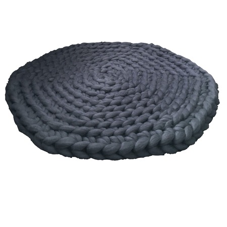 Covor gri, rotund, Merino Wooly, impletit manual, din fire gigante de lana Merinos 100%, diametru 100cm