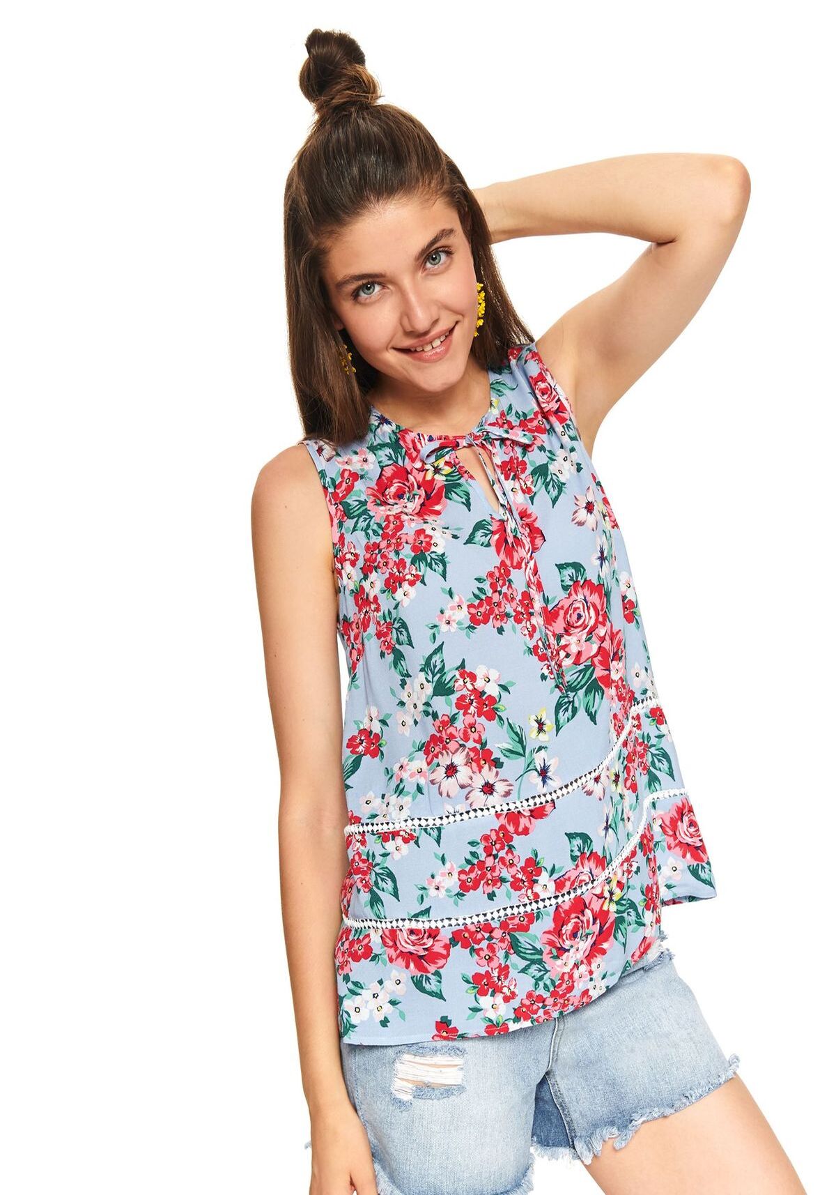 Bluza dama cu maneci scurte, TOP SECRET, SBK2576, Multicolor