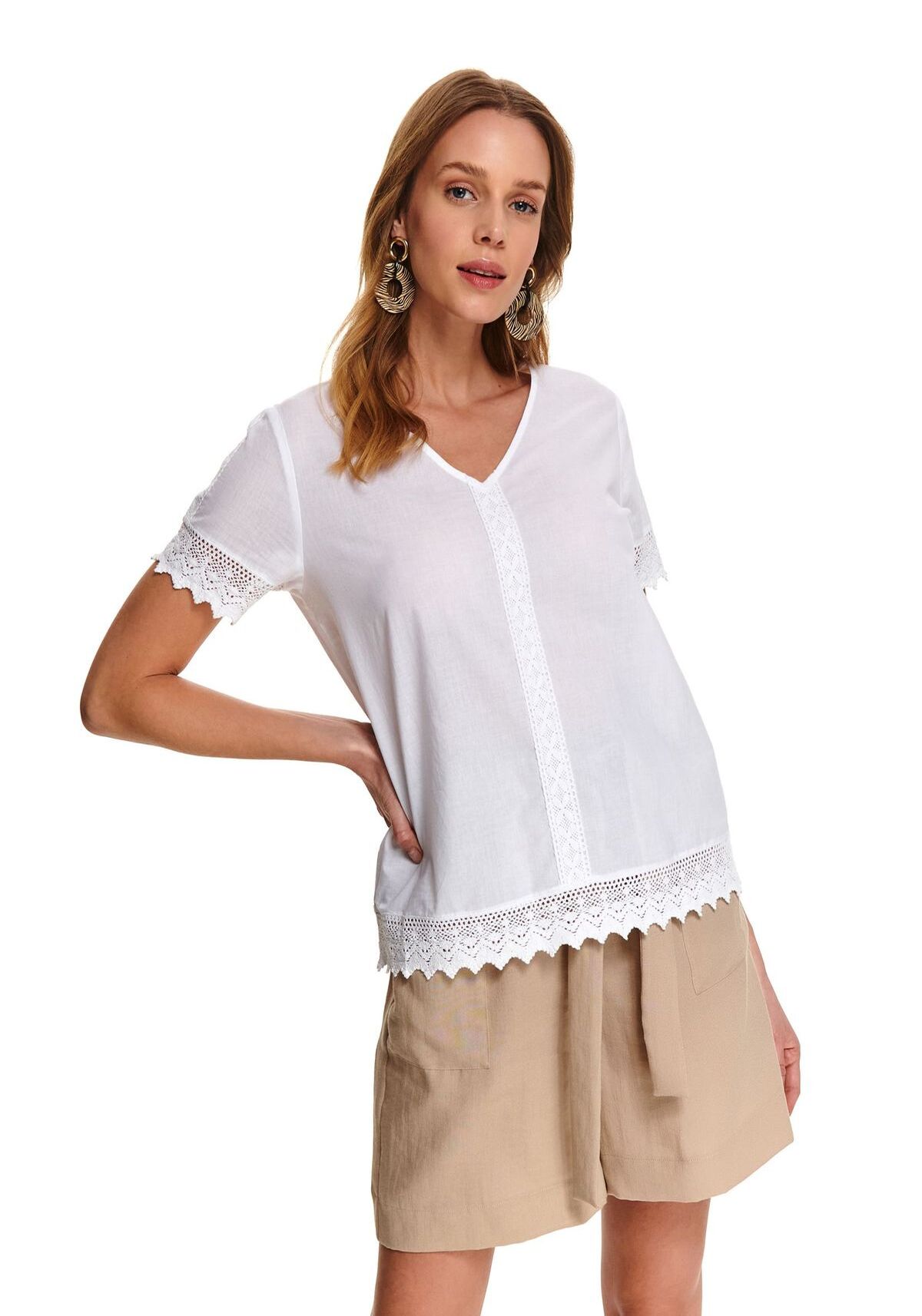 Bluza dama cu maneci scurte, TOP SECRET, SBK2629, Alb