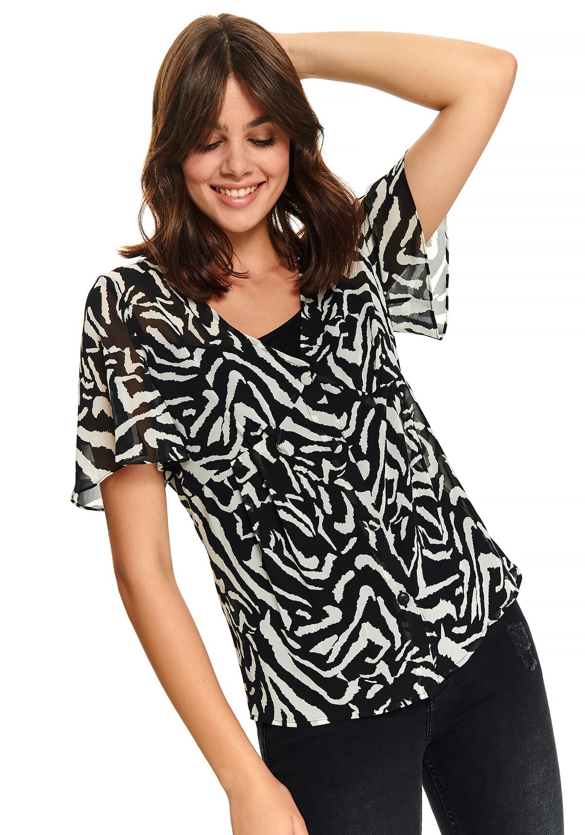 Bluza cu maneci scurte pentru femei, TOP SECRET, SBK2580, Negru