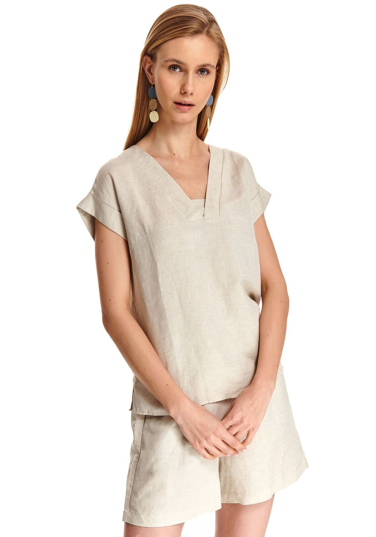 Bluza cu maneci scurte pentru femei, TOP SECRET, SBK2627, Bej