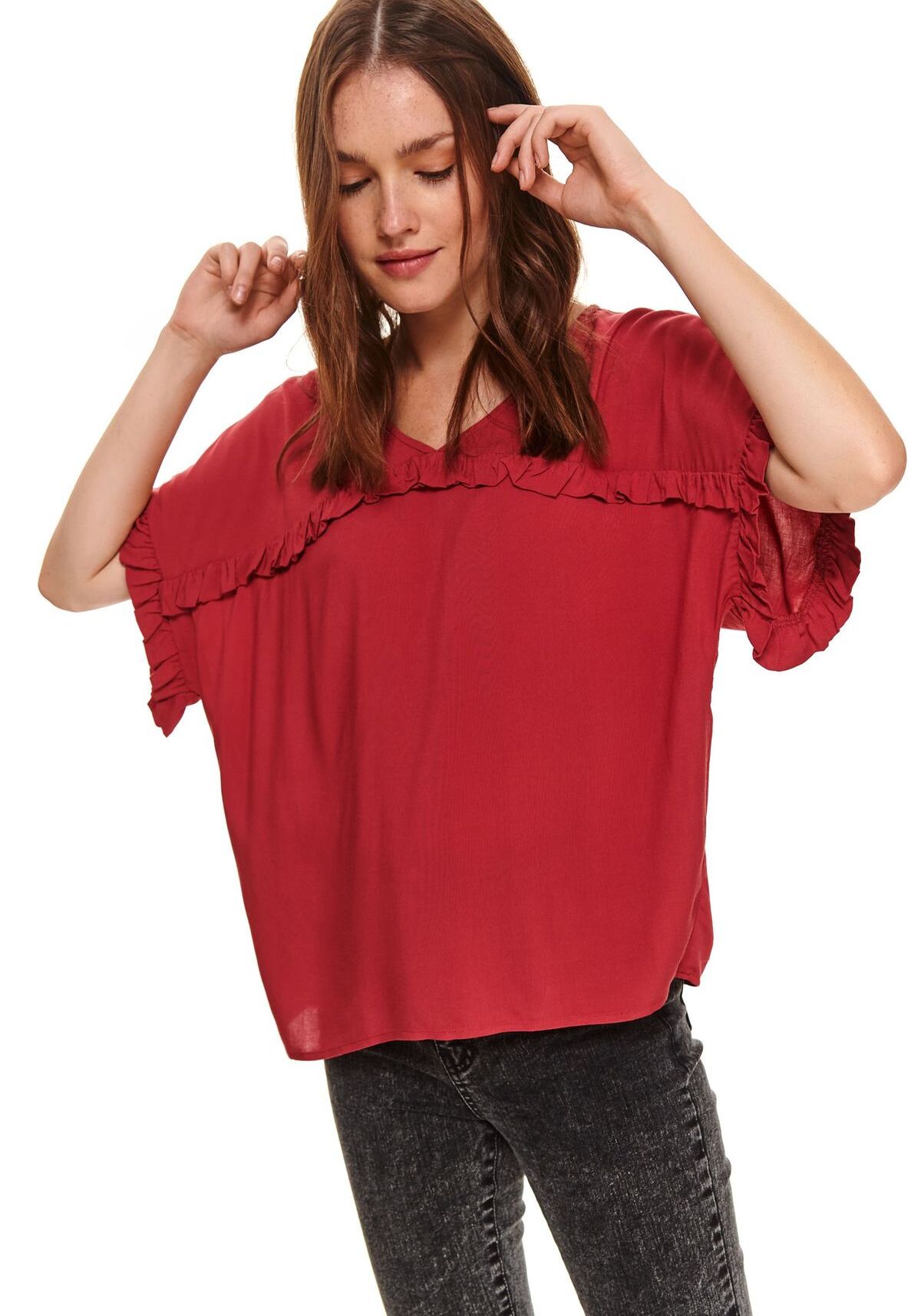 Bluza cu maneci scurte pentru femei, TOP SECRET, SBK2665, Rosu