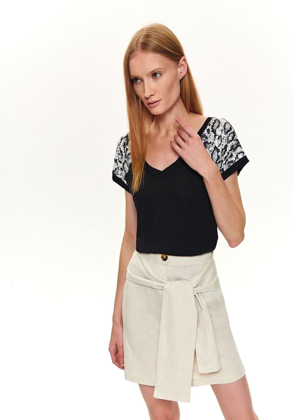 Bluza dama cu maneci scurte, TOP SECRET, SBK2536, Negru
