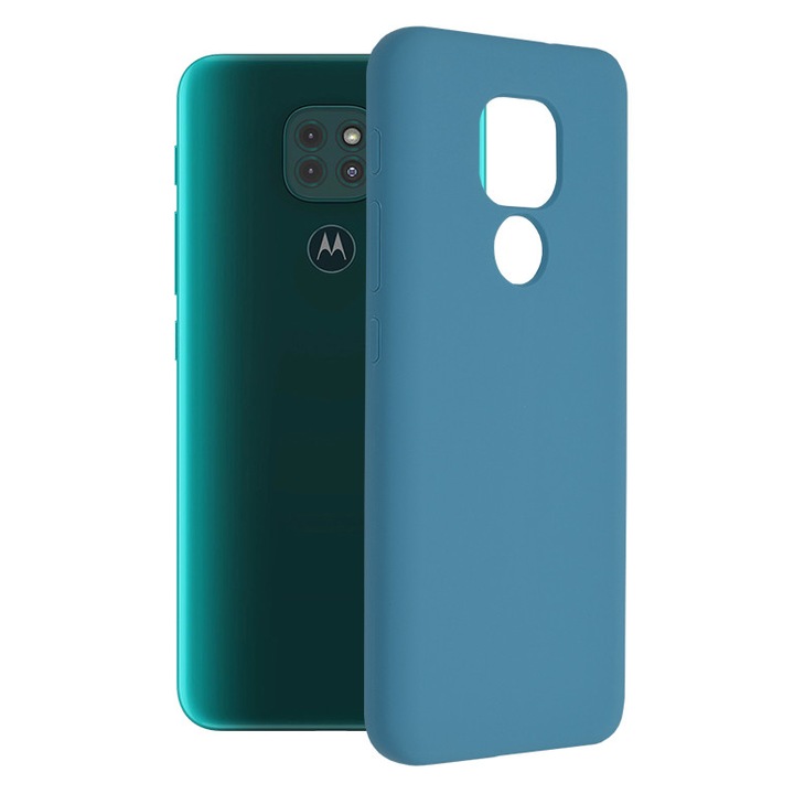 Защитен калъф с двойна структура AZIAO за Motorola Moto E7 Plus / Moto G9 Play, фина вътрешност от микрофибър против надраскване и силиконова външна част против залепване, абсорбиращ удар, кралско синьо