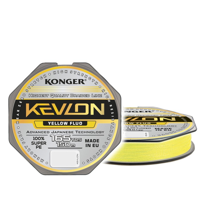 Fir Textil pescuit Konger Kevlon X4, Yellow Fluo, 150m / 0.12mm, rezistenta 10.1kg
