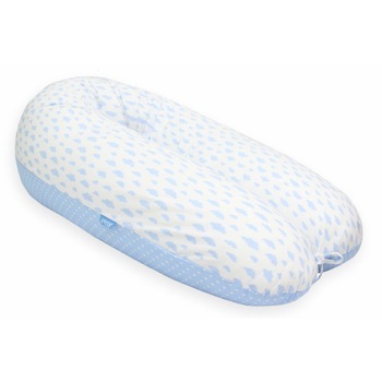 Perna Scamp 3 in 1 pentru gravide, alaptat, bebelusi, 150 cm, Blue White Star Clouds Perna Scamp 3 in 1 pentru gravide, alaptat, bebelusi, 150 cm, Blue White Star Clouds