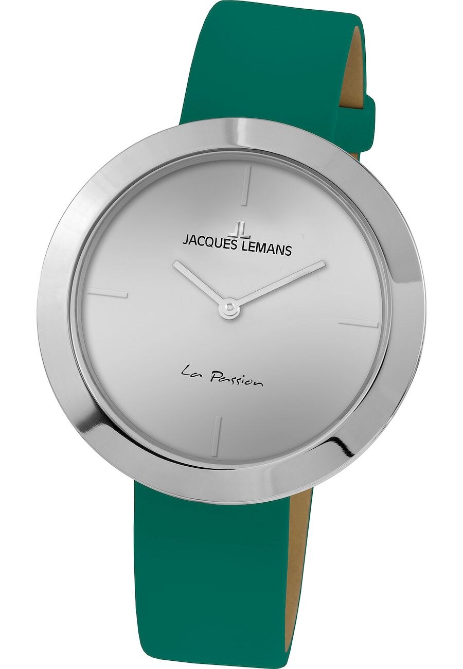 Ceas dama, Jacques Lemans, 1-2031E, Curea din piele, Carcasa din otel inoxidabil, 37 mm, 5 ATM, Verde/Argintiu