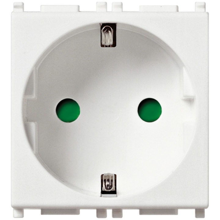 Немски стандартен контакт, schuko, бял, 16А, 2 модула, 14208, Vimar, Plana