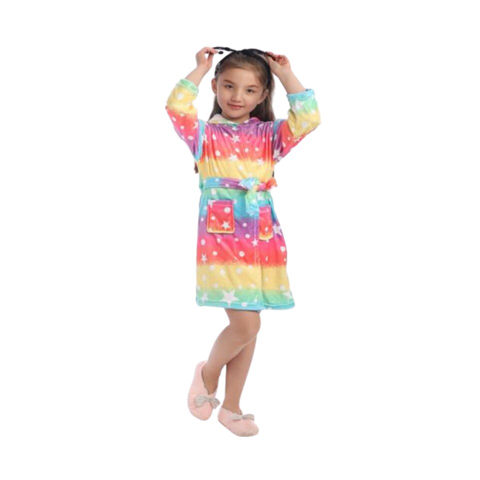 Halat de baie, pentru fete si baieti, model cu Unicorn, multicolorat,stil marin cu stelute, varsta 5-6 ani