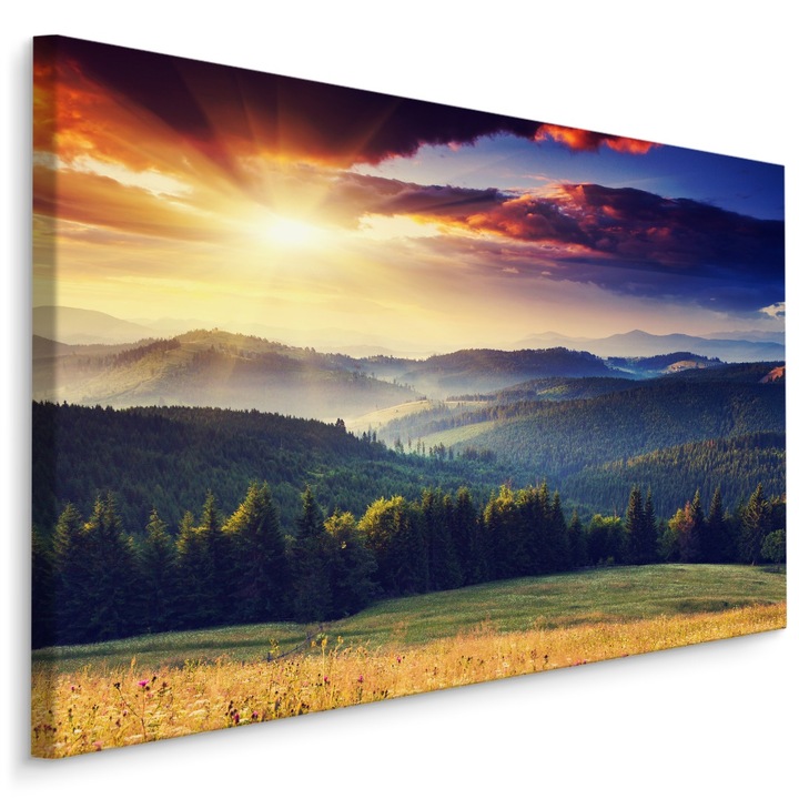 Tablou pe Panza MUNTII Carpati Peisaj 3D 90cm x 60cm Soare, Vedere, Canvas, Natura, Decor, Living