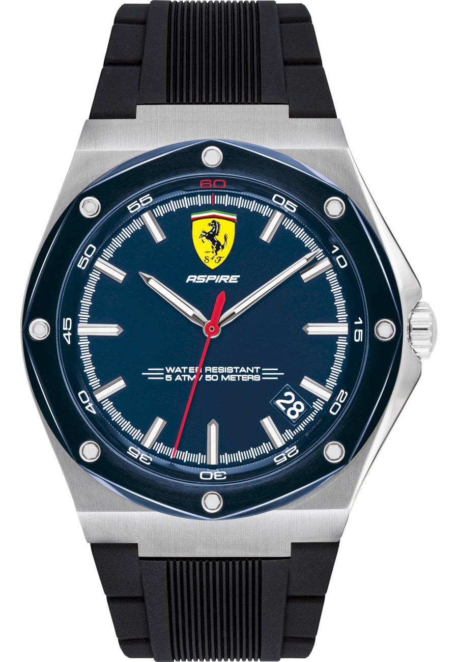Ceas barbati, Scuderia Ferrari, Silicon/Otel inoxidabil, Negru/Argintiu