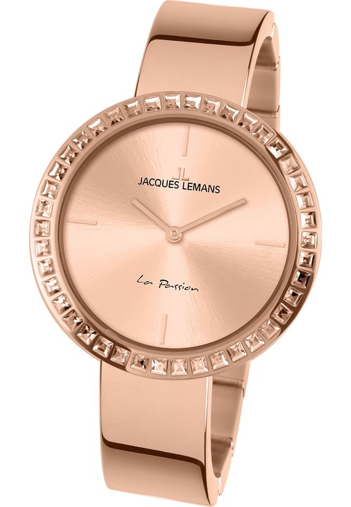 Ceas dama, Jacques Lemans, 1-2052B, Otel inoxidabil, Pietre decorative, 37 mm, 5 ATM, Rose Gold