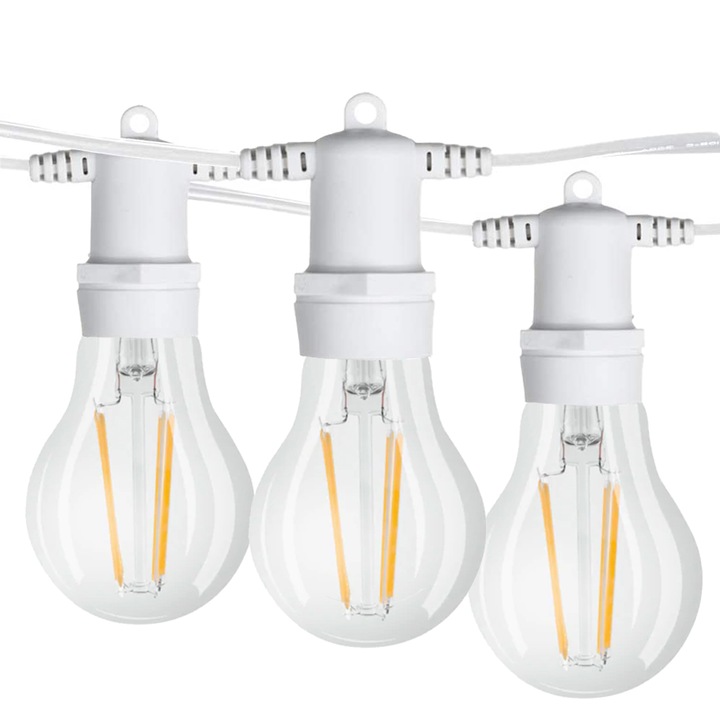 Ghirlanda luminoasa 10 m cu 20 becuri A60 6.5W LED E27 interconectabila Cablu Alb