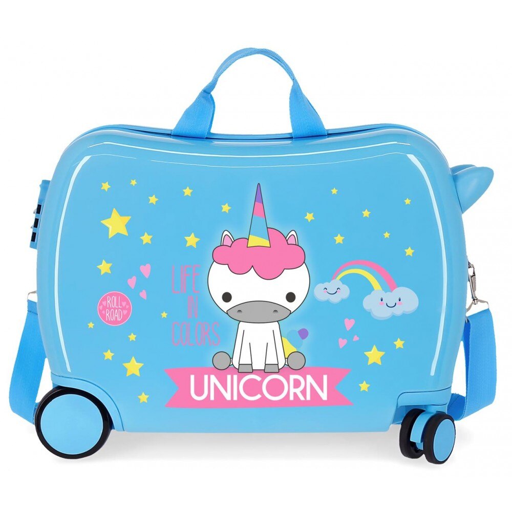 Valiza calatorie ABS 50 cm Roll Road Little Me Unicorn, albastru