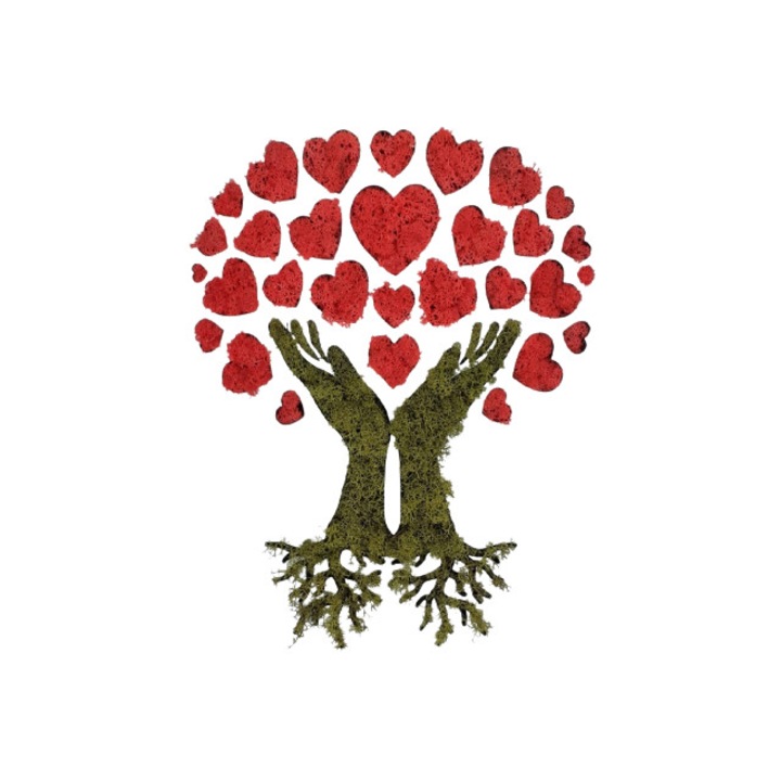 Tablou Caseta Manutele Copac cu inimioare rosii , dimensiuni 30x30