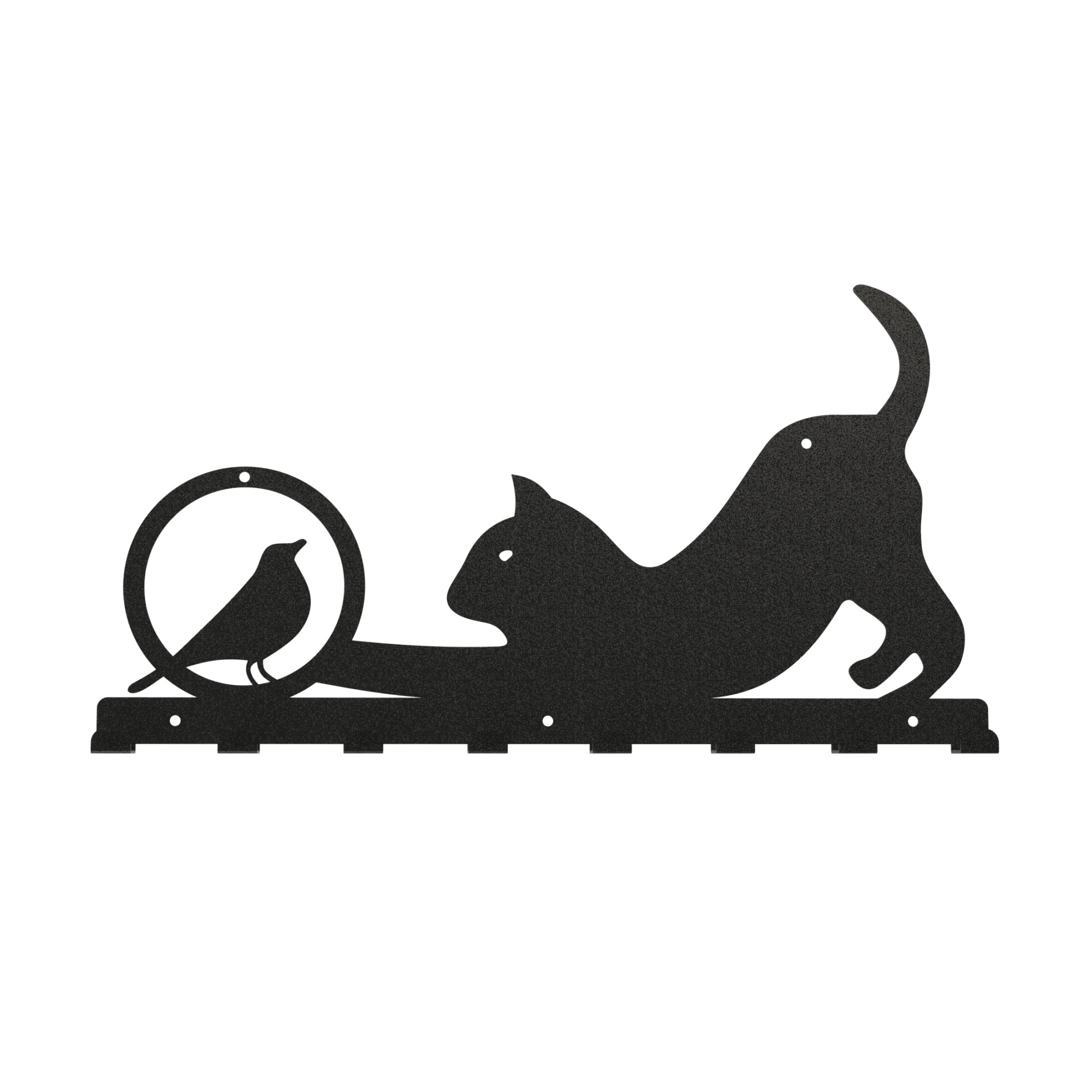 Cuier metalic Pisica cu canar - model 4242, Negru, 58x31x2.8 cm