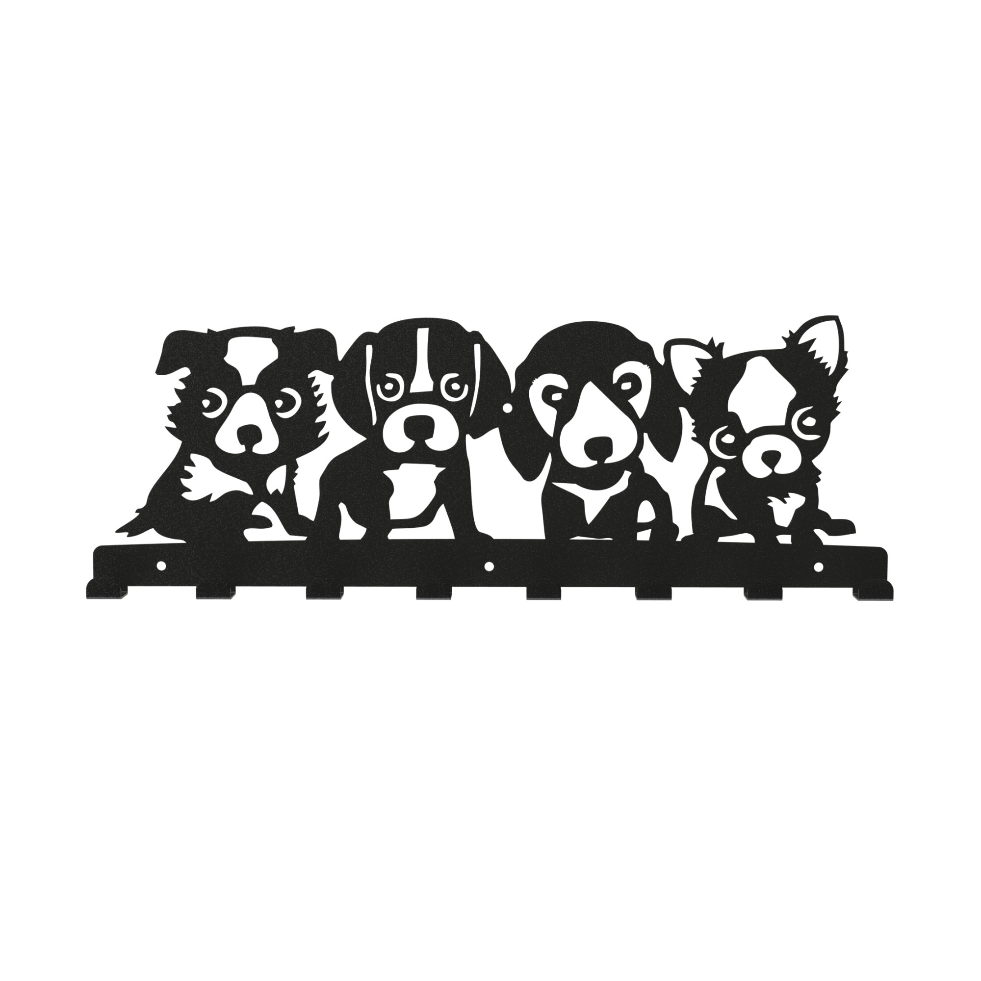 Cuier metalic 4 Catelusi - model 4251, Negru, 58x20x2.8 cm