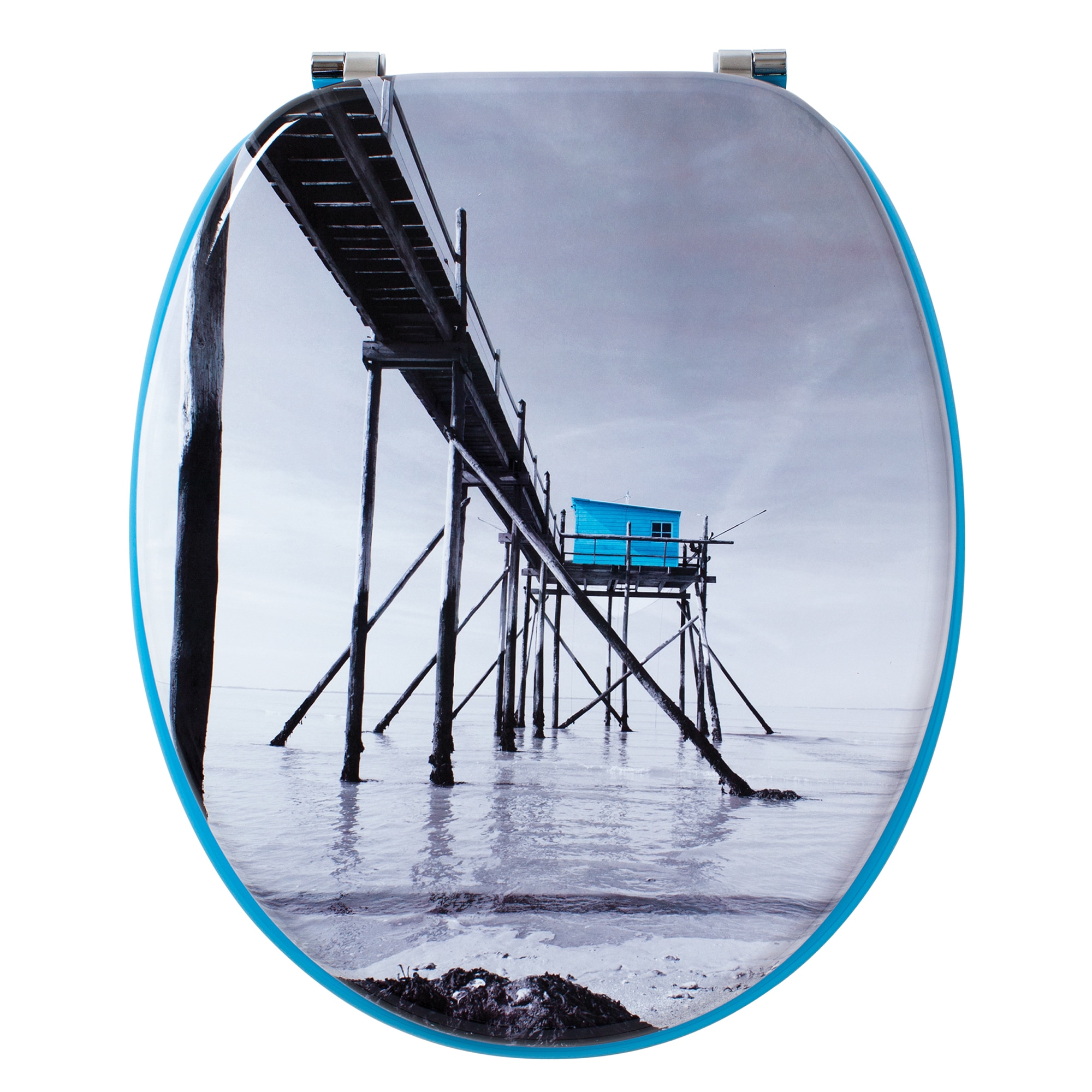 Capac WC Wirquin Trendy Line Toilet Seat Fisherman's Hut, cu balamale inox, MDF, 2.9 kg